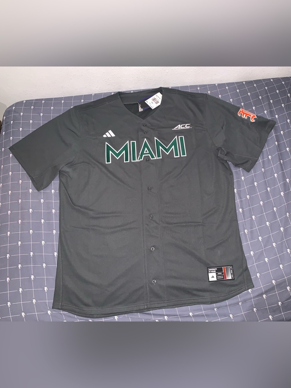 Adidas Miami Hurricanes Dark Grey Full Button Baseball Jersey KE2101 Size: 2XL